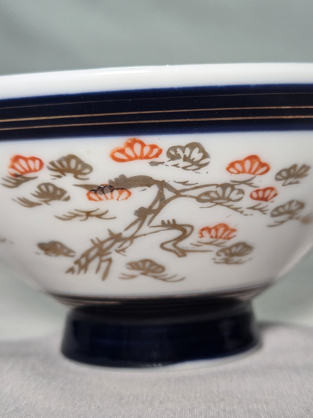 Vintage Arita Footed Japanese Rice Bowls (2) Porcelain Pine Branch EUC Ramen